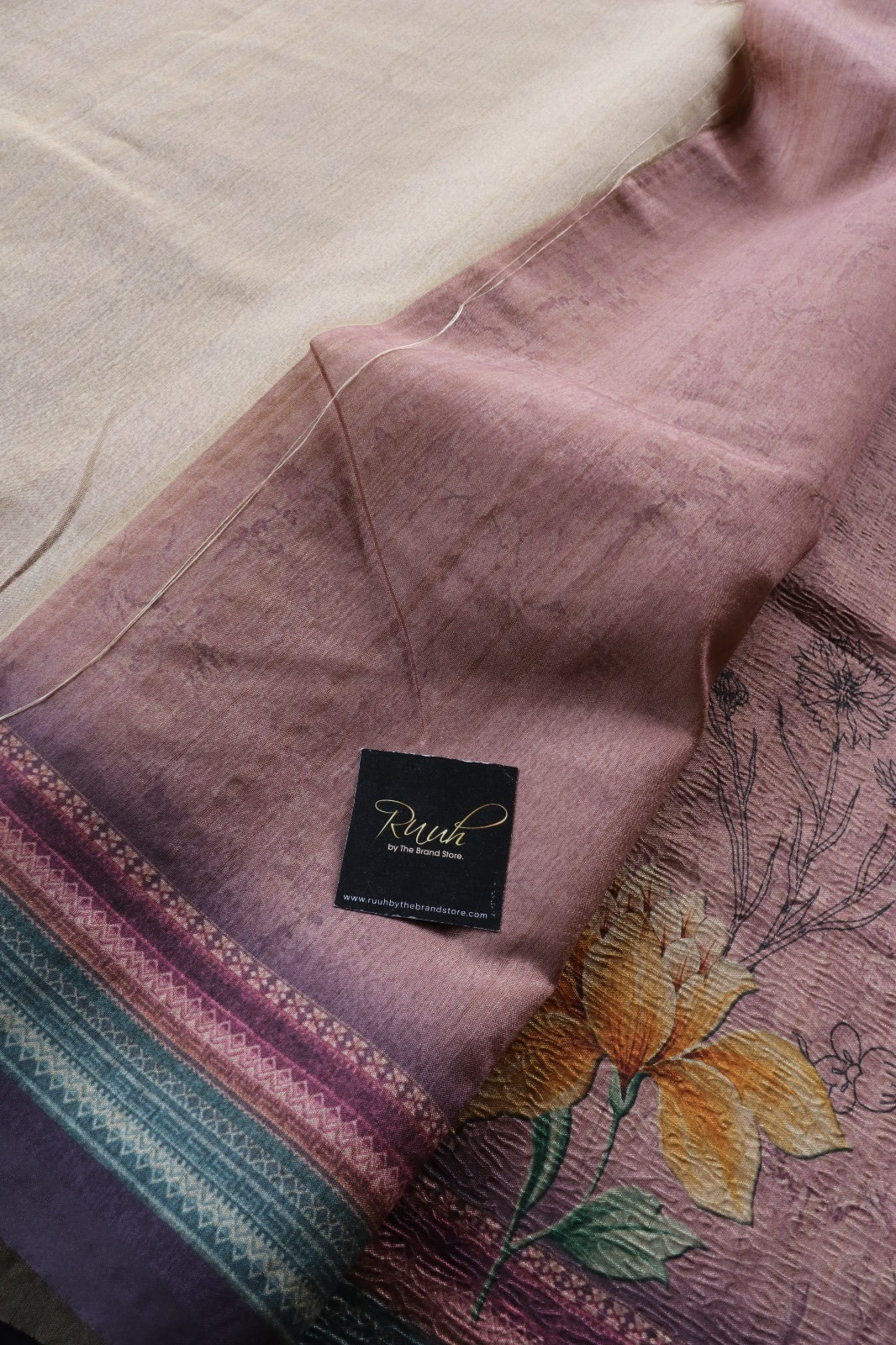 ONION PINK BASE DIGITAL PRINTED CRUSH SILK SAREE