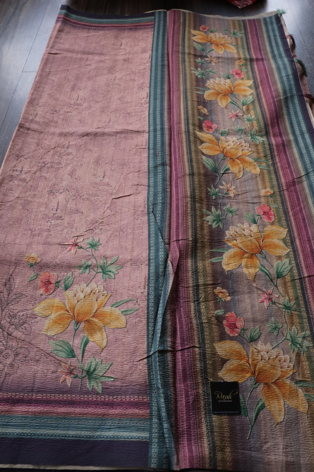 ONION PINK BASE DIGITAL PRINTED CRUSH SILK SAREE