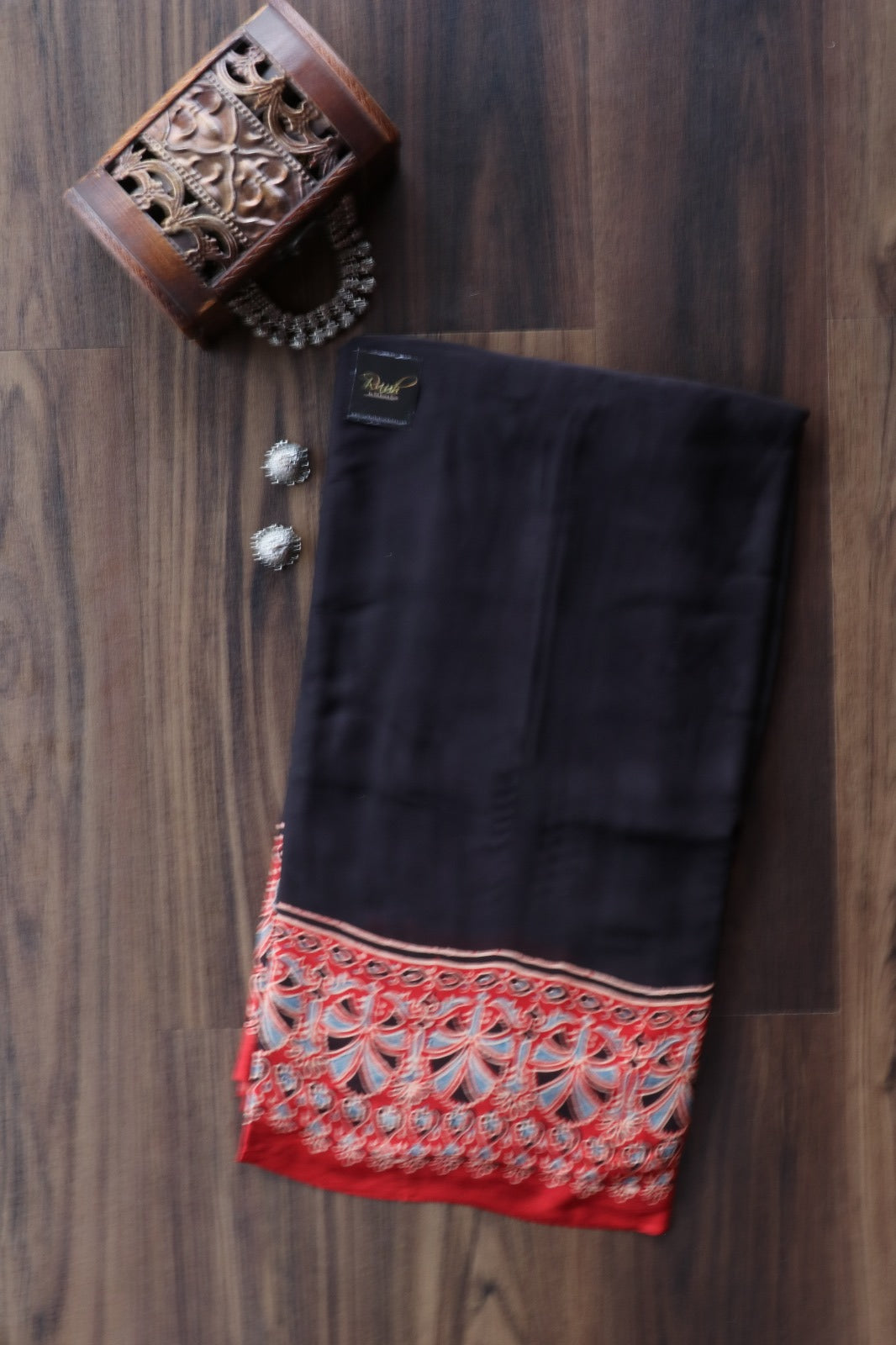 BLACK MODAL SILK WITH RED BORDER