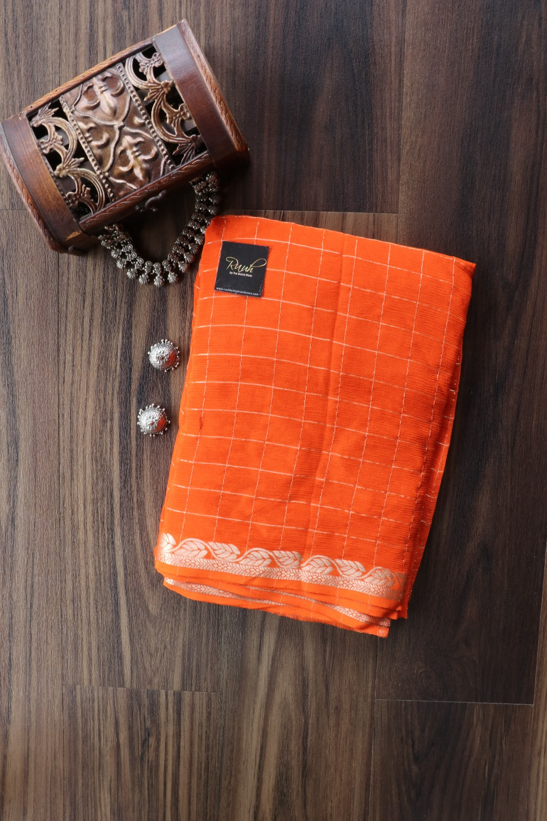 RUST ORANGE VISCOSE CHINNON SAREE