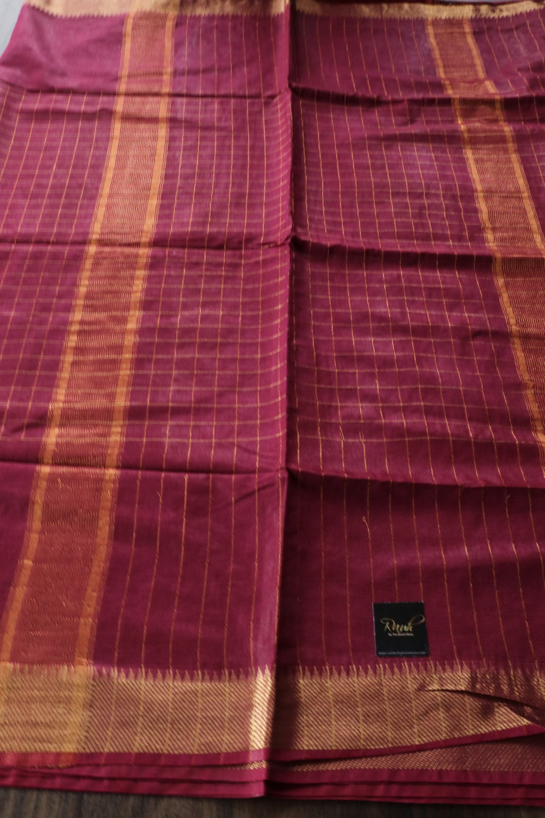 WINE SEMI SILK CHECK SAREE