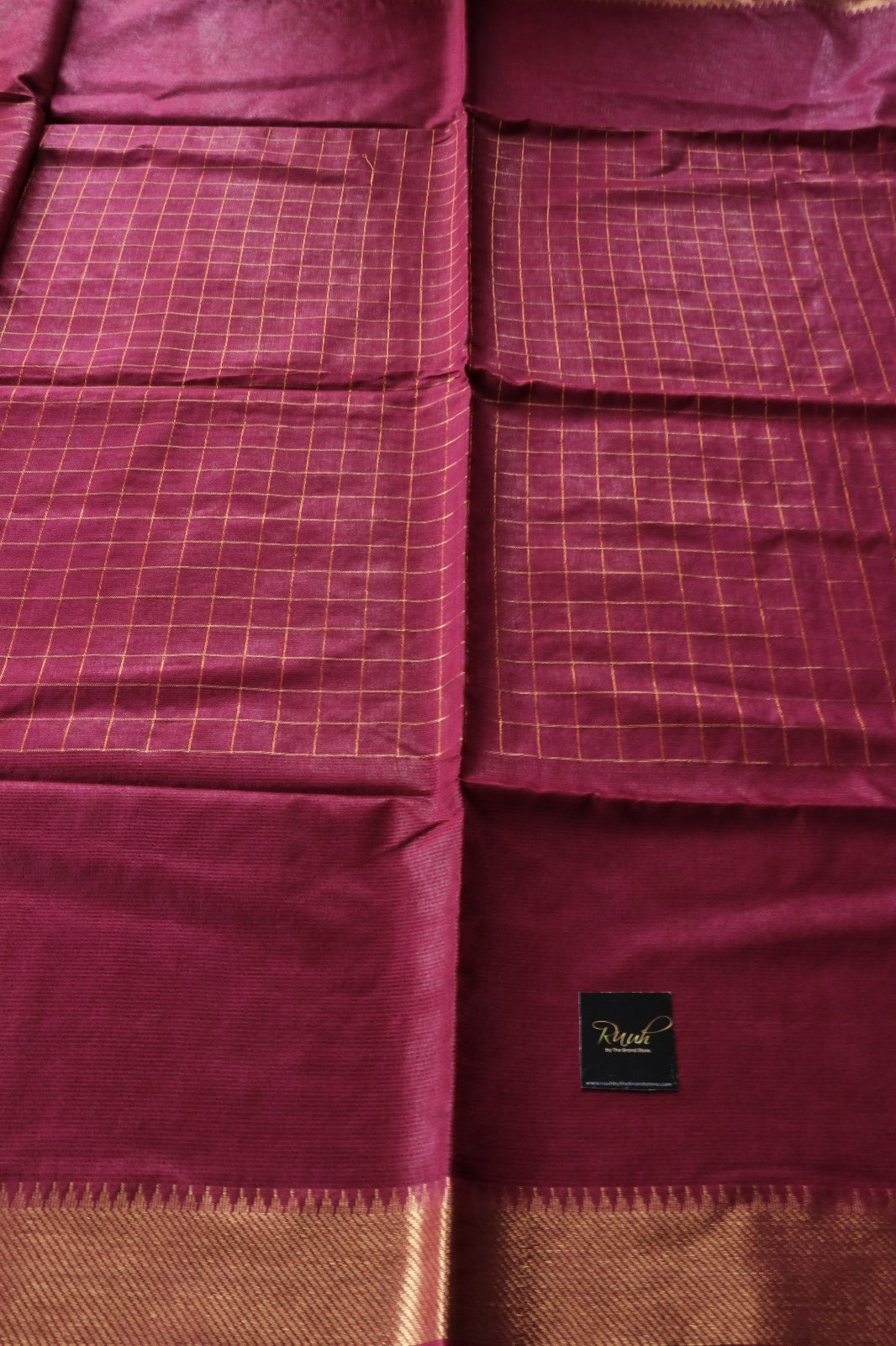 WINE SEMI SILK CHECK SAREE