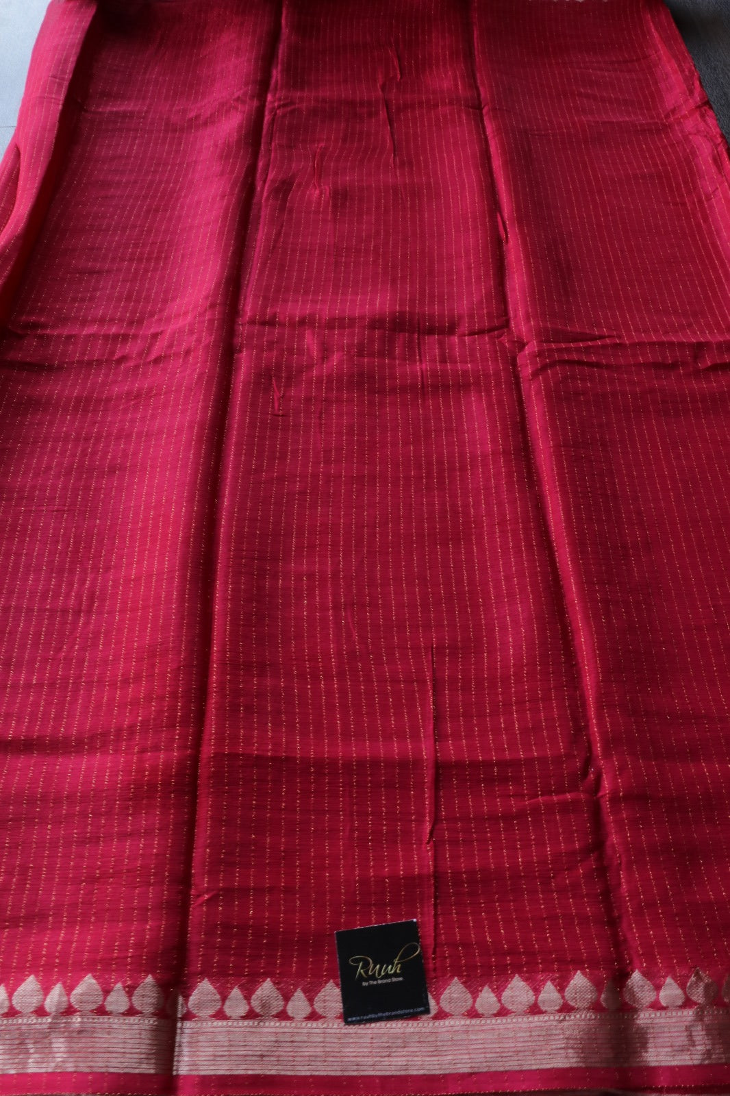 PINKISH RED VISCOSE STRIPE SAREE