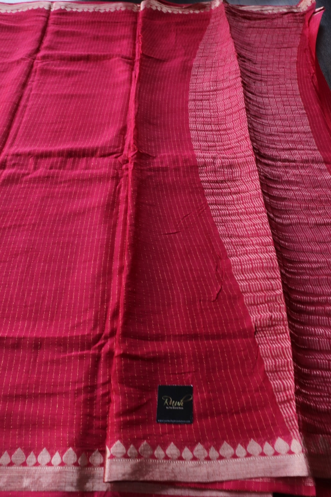 PINKISH RED VISCOSE STRIPE SAREE