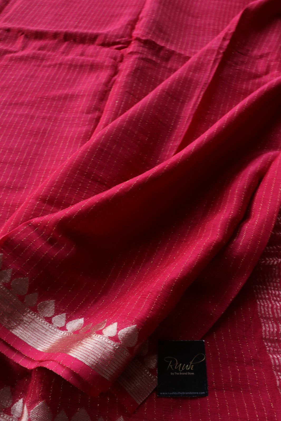 PINKISH RED VISCOSE STRIPE SAREE