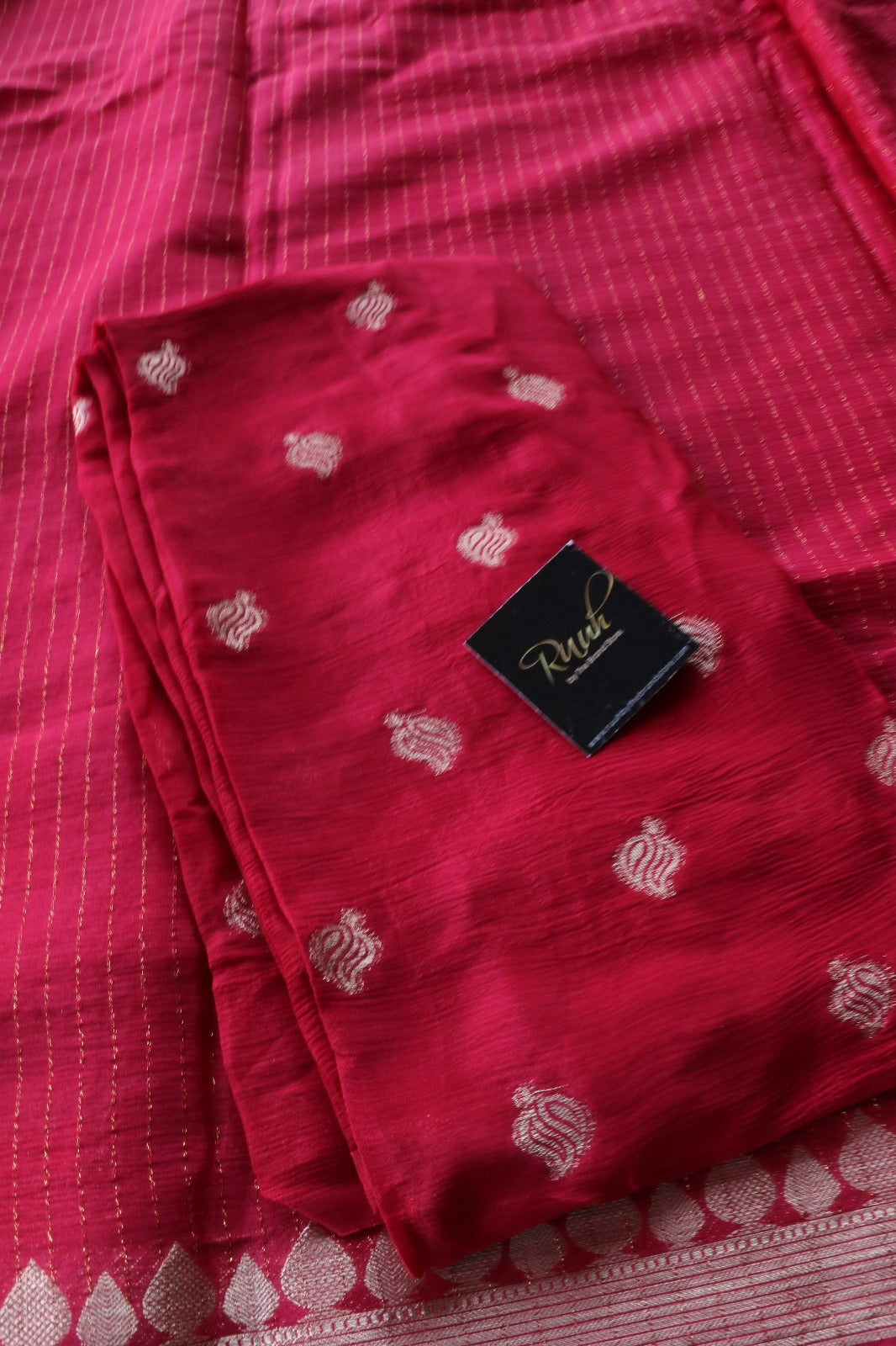 PINKISH RED VISCOSE STRIPE SAREE
