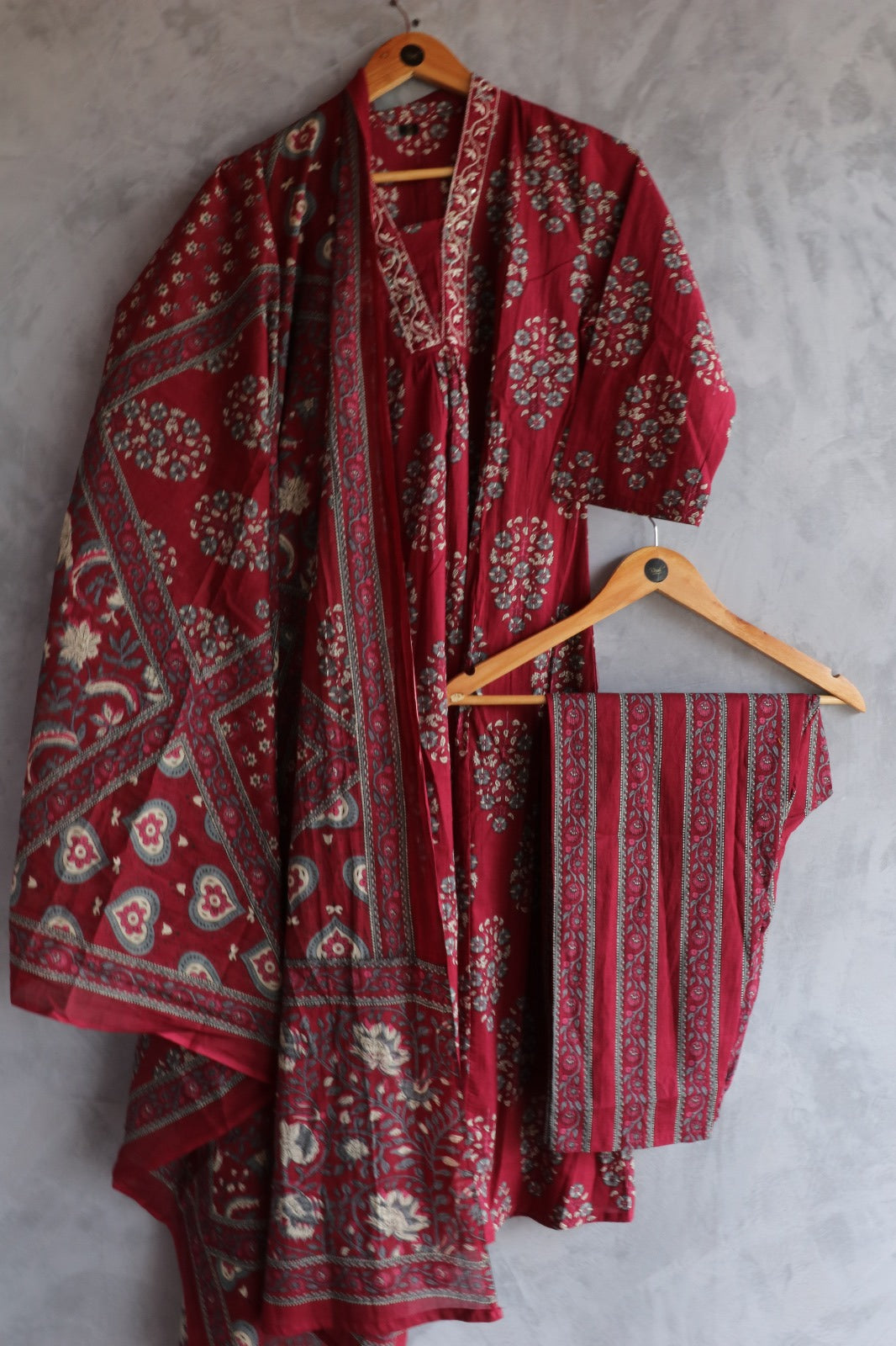 MAROON COTTON SALWAR SUIT SET