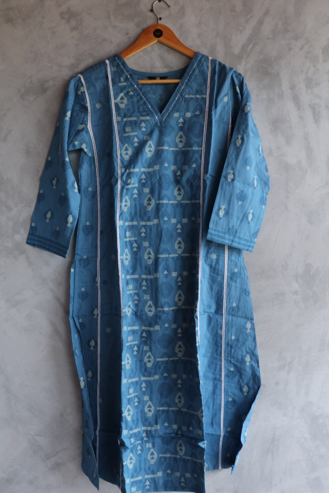BLUE COTTON V NECK SALWAR SUIT SET