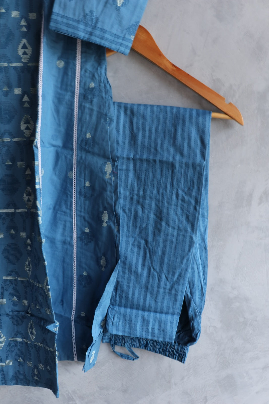 BLUE COTTON V NECK SALWAR SUIT SET