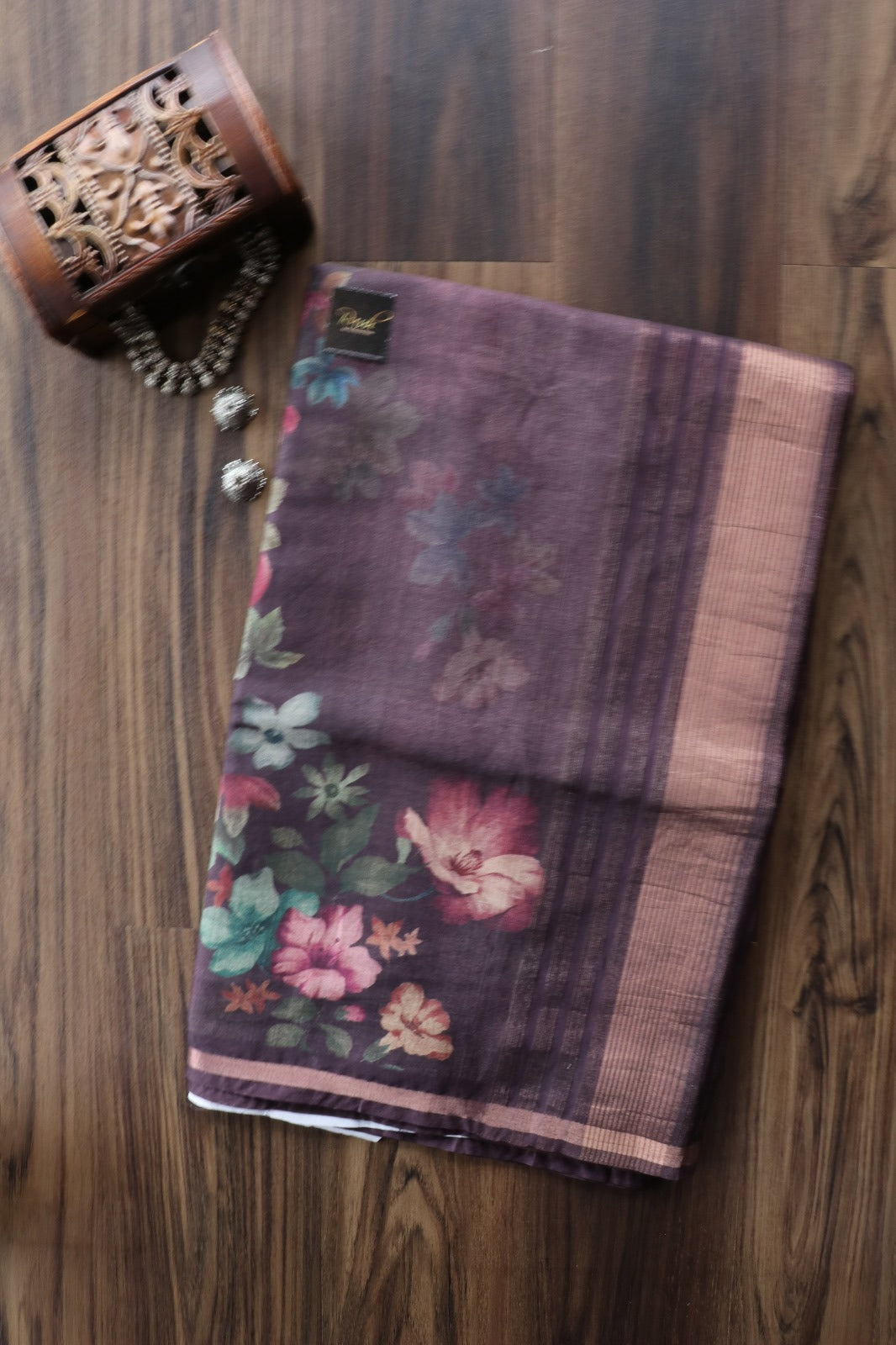 SEMI SILK SAREE WITH FLORAL PRINTS