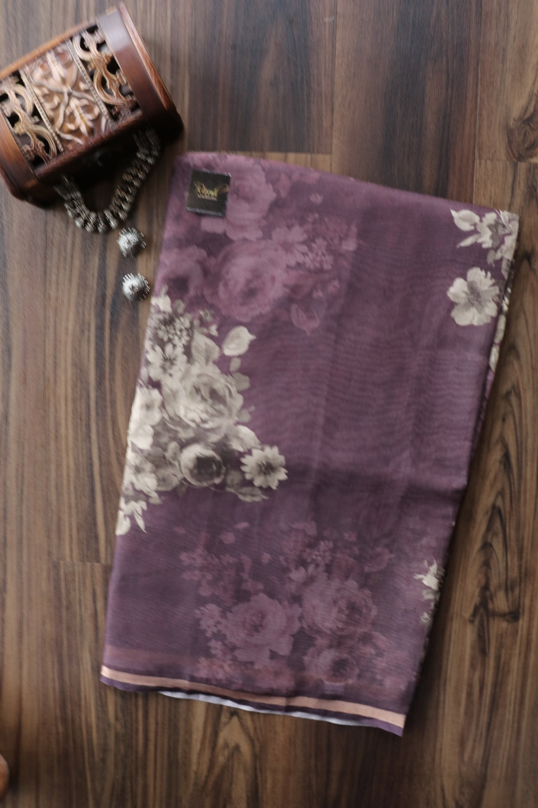 SEMI SILK SAREE WITH FLORAL PRINTS