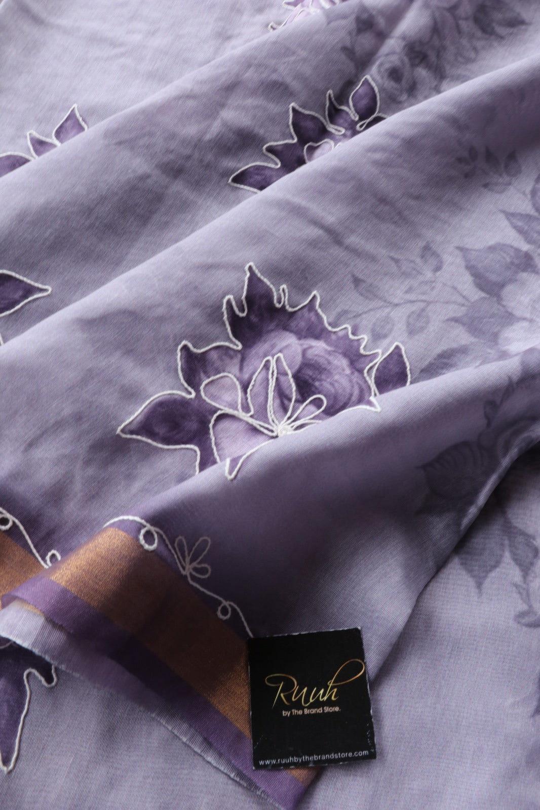 LAVENDER SEMI CHANDERI FLORAL PRINT SAREE