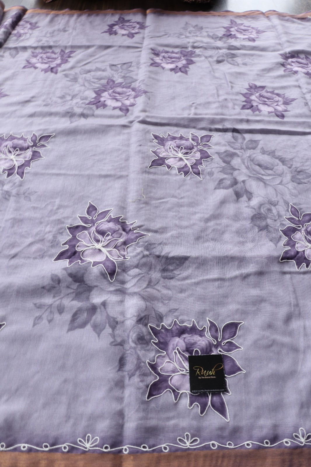 LAVENDER SEMI CHANDERI FLORAL PRINT SAREE