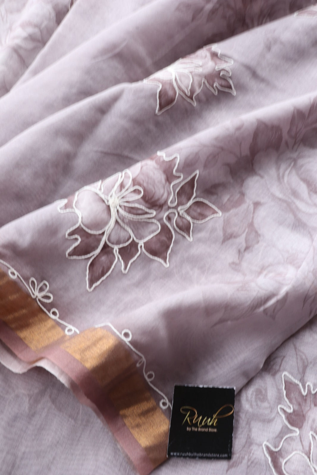 LIGHT MAUVE SEMI CHANDERI FLORAL SAREE