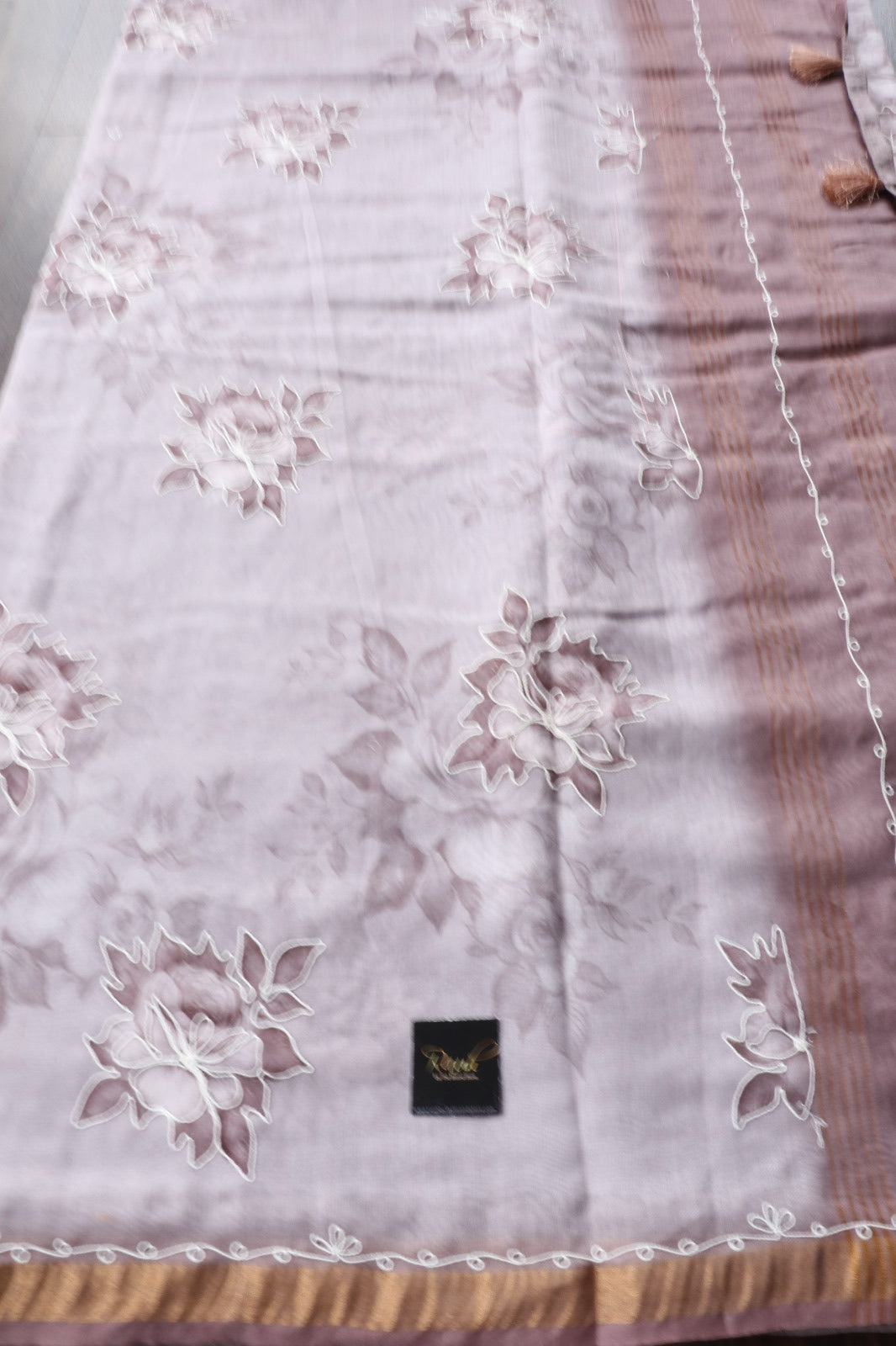 LIGHT MAUVE SEMI CHANDERI FLORAL SAREE