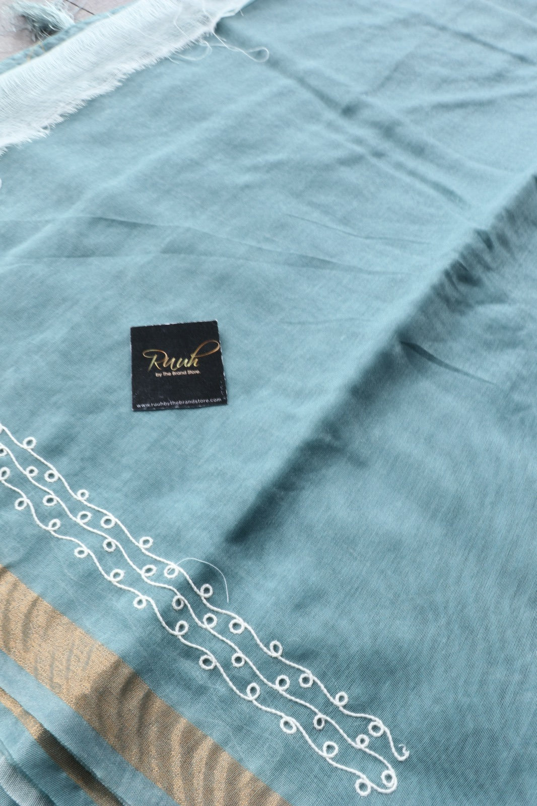 SEA BLUE SEMI CHANDERI FLORAL SAREE