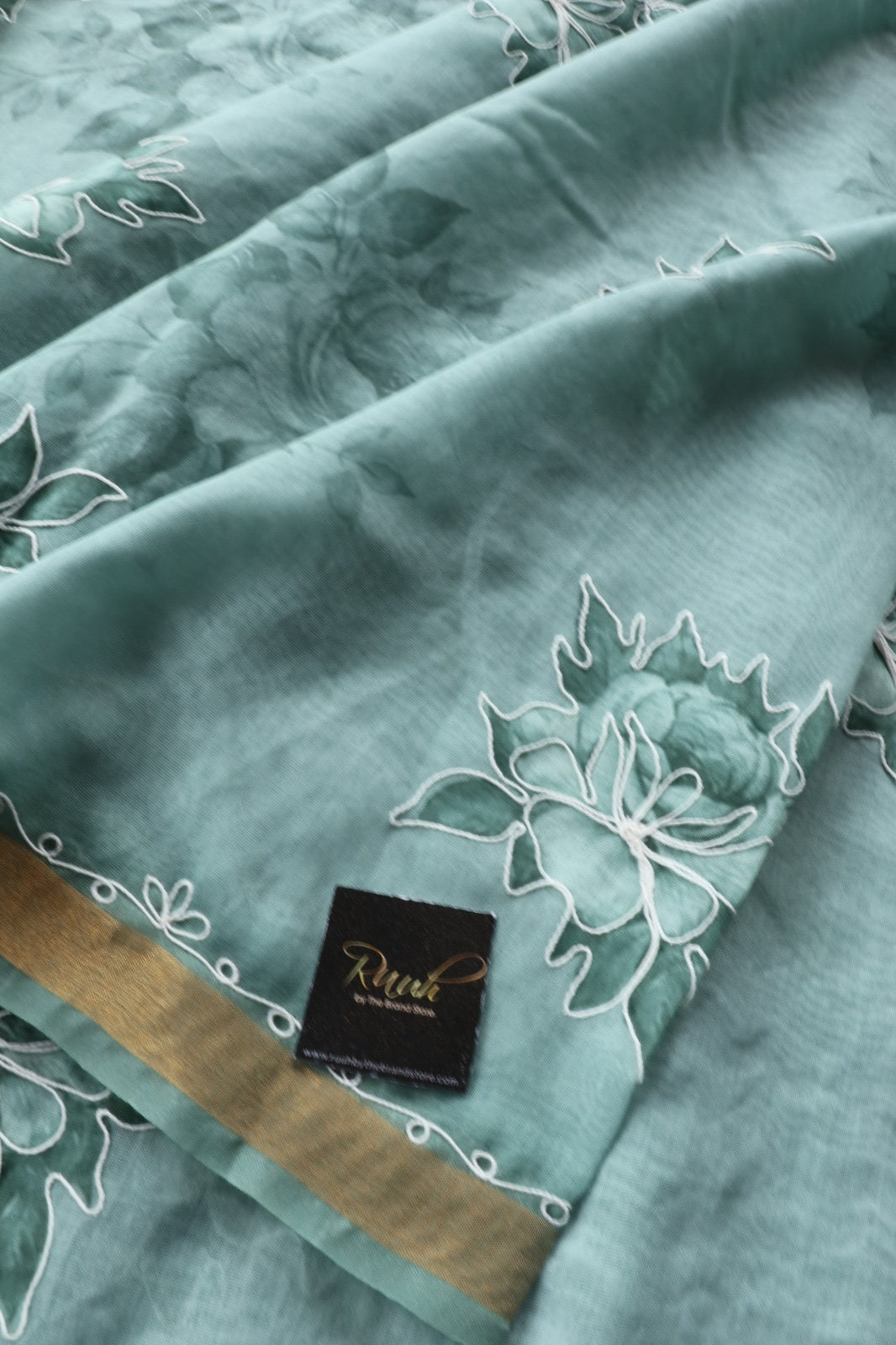 SEA BLUE SEMI CHANDERI FLORAL SAREE