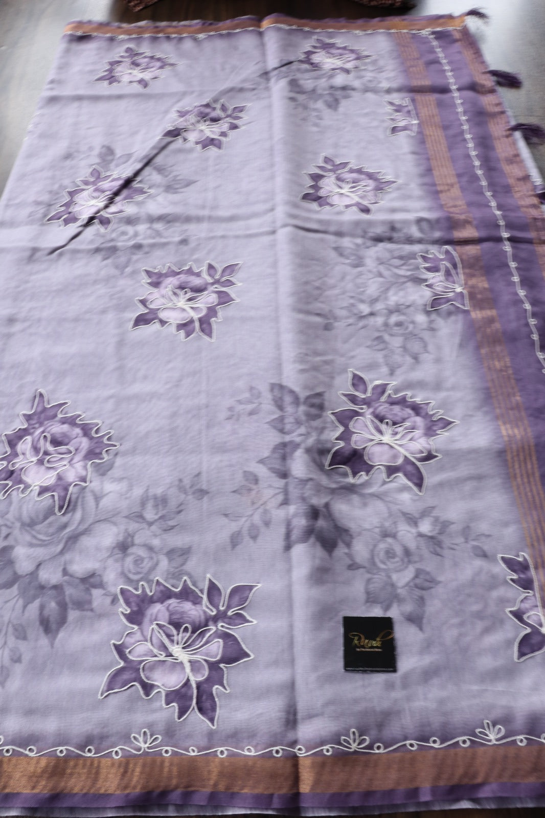 LAVENDER SEMI CHANDERI FLORAL PRINT SAREE