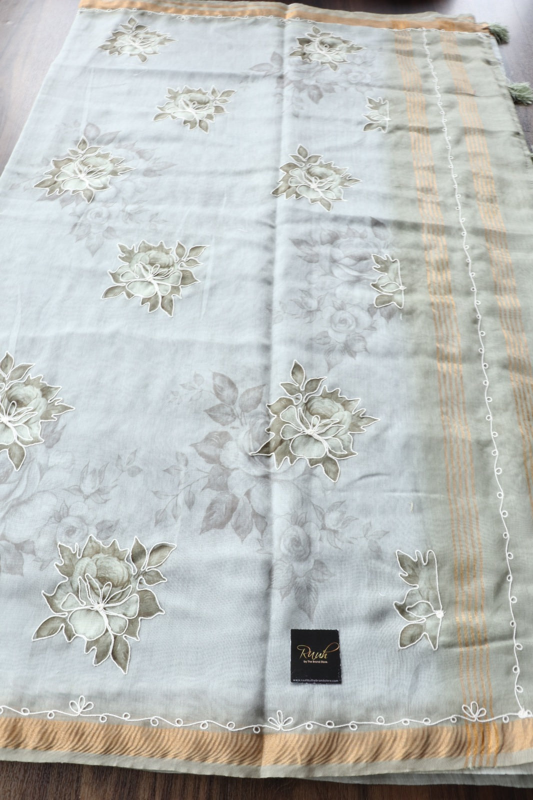LIGHT GREEN SEMI CHANDERI FLORAL SAREE