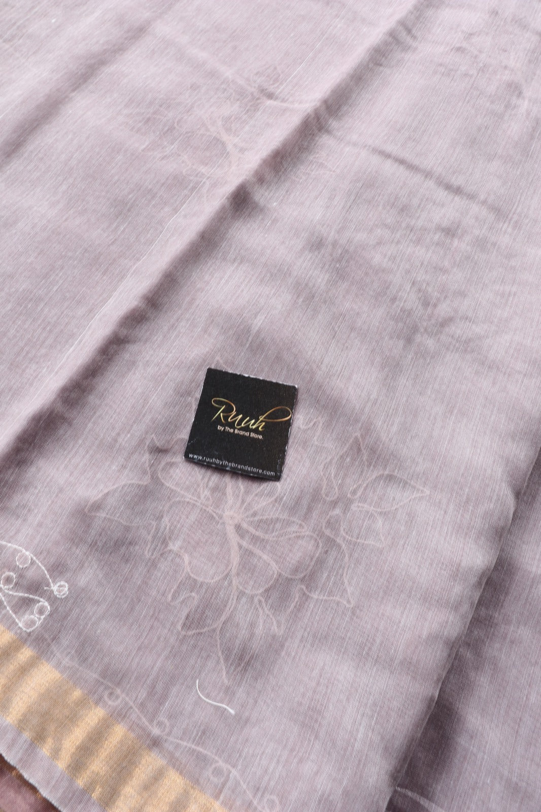 LIGHT MAUVE SEMI CHANDERI FLORAL SAREE