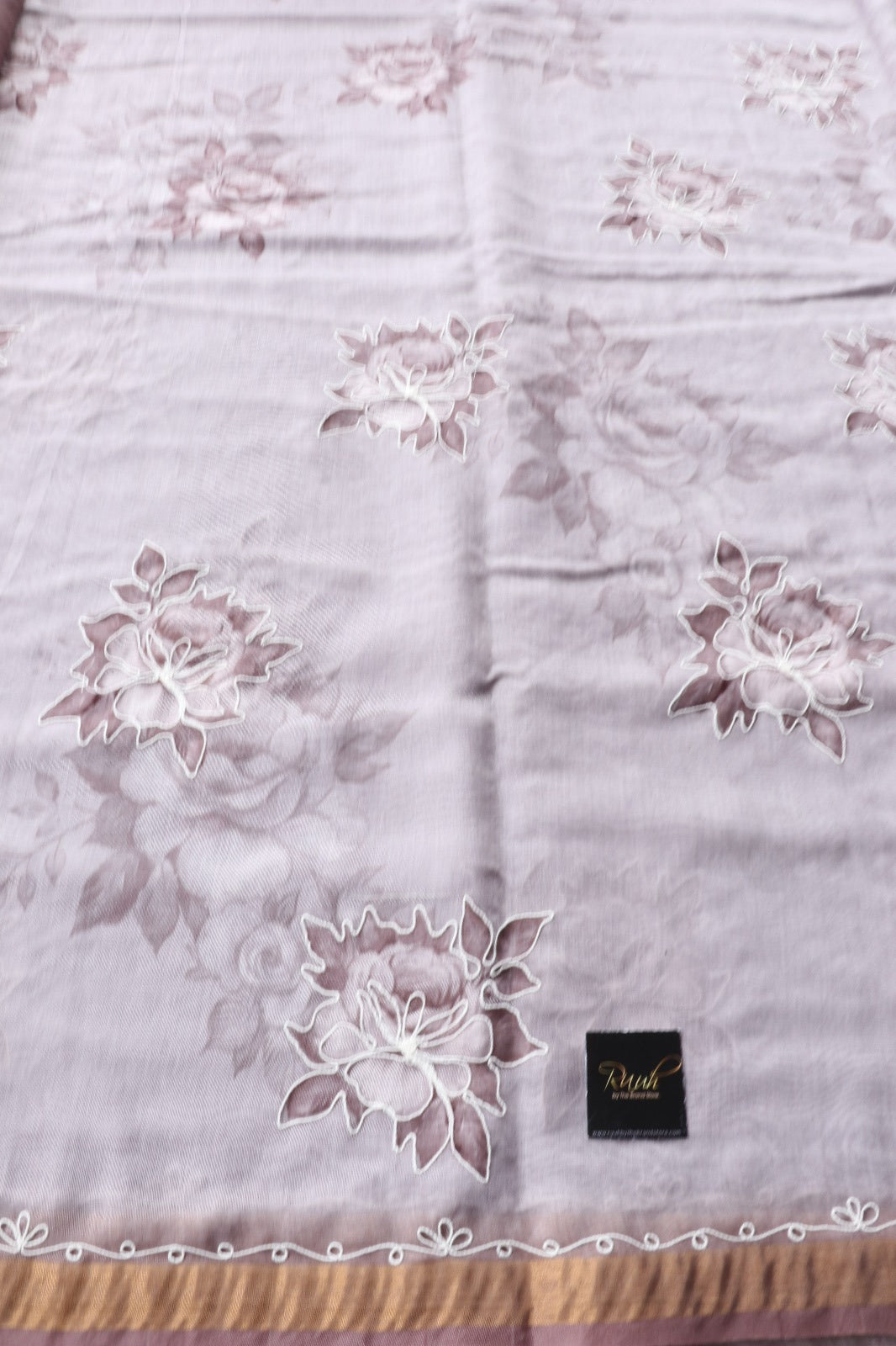 LIGHT MAUVE SEMI CHANDERI FLORAL SAREE
