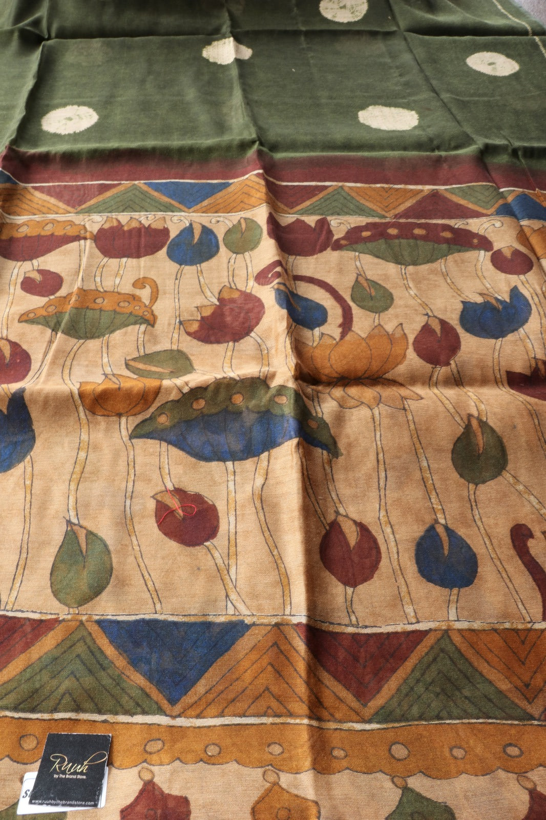 DARK GREEN SEMI LINEN SAREE