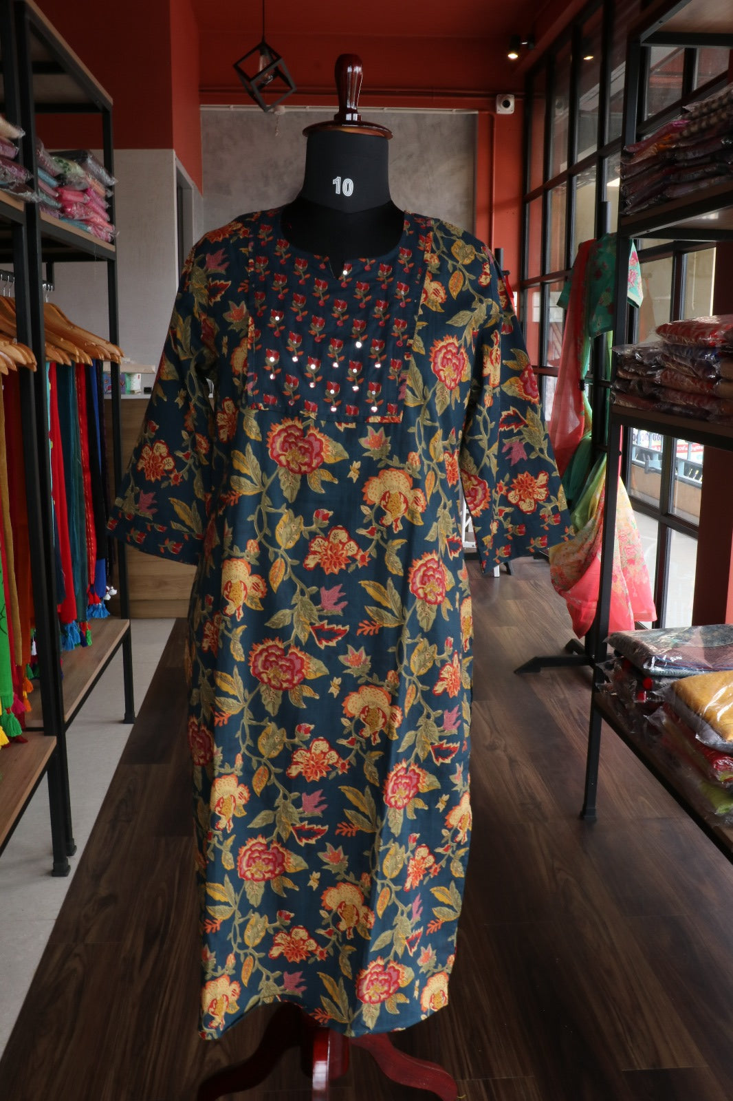 BLUE COTTON FLORAL PRINTED SALWAR SUIT SET