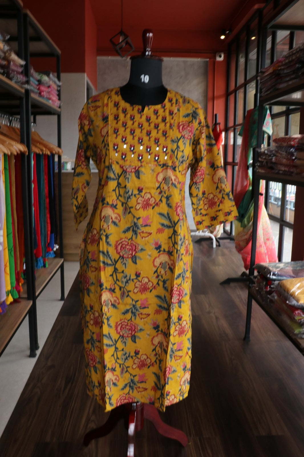 MUSTARD YELLOW COTTON FLORAL PRINTED SALWAR SUIT SET