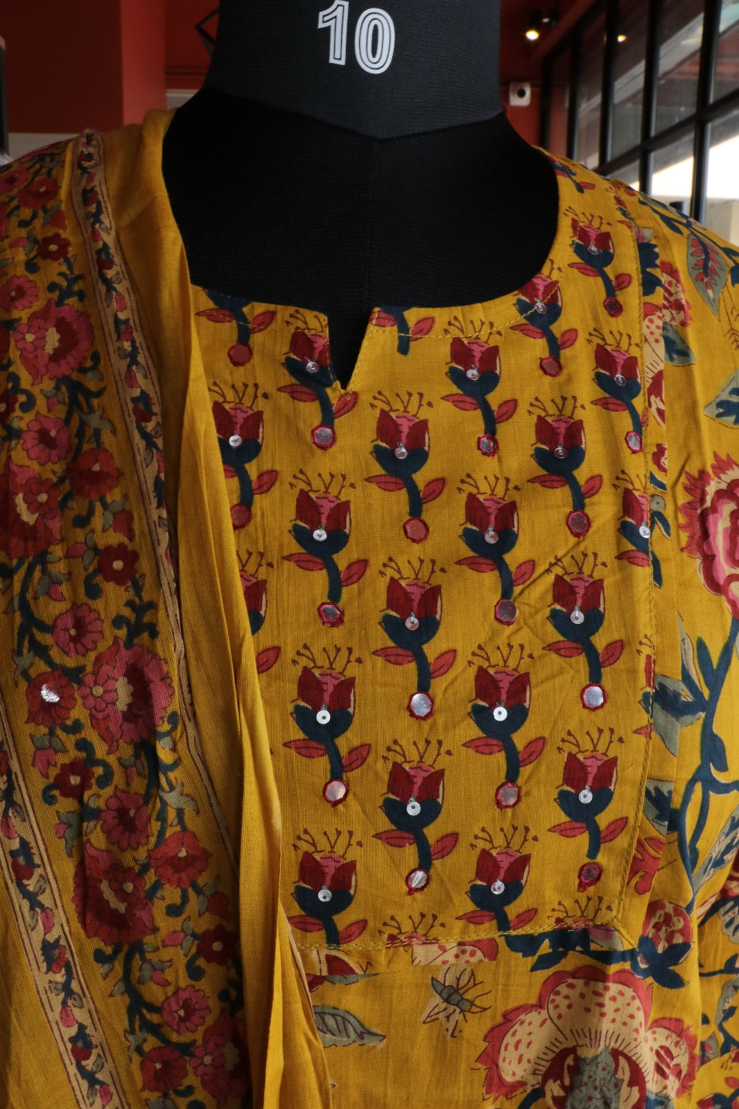 MUSTARD YELLOW COTTON FLORAL PRINTED SALWAR SUIT SET