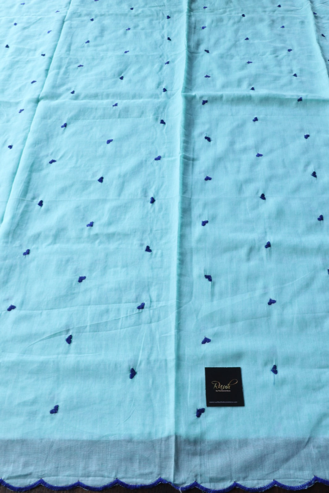 LIGHT BLUE MUL COTTON WITH HEART EMBROIDERY