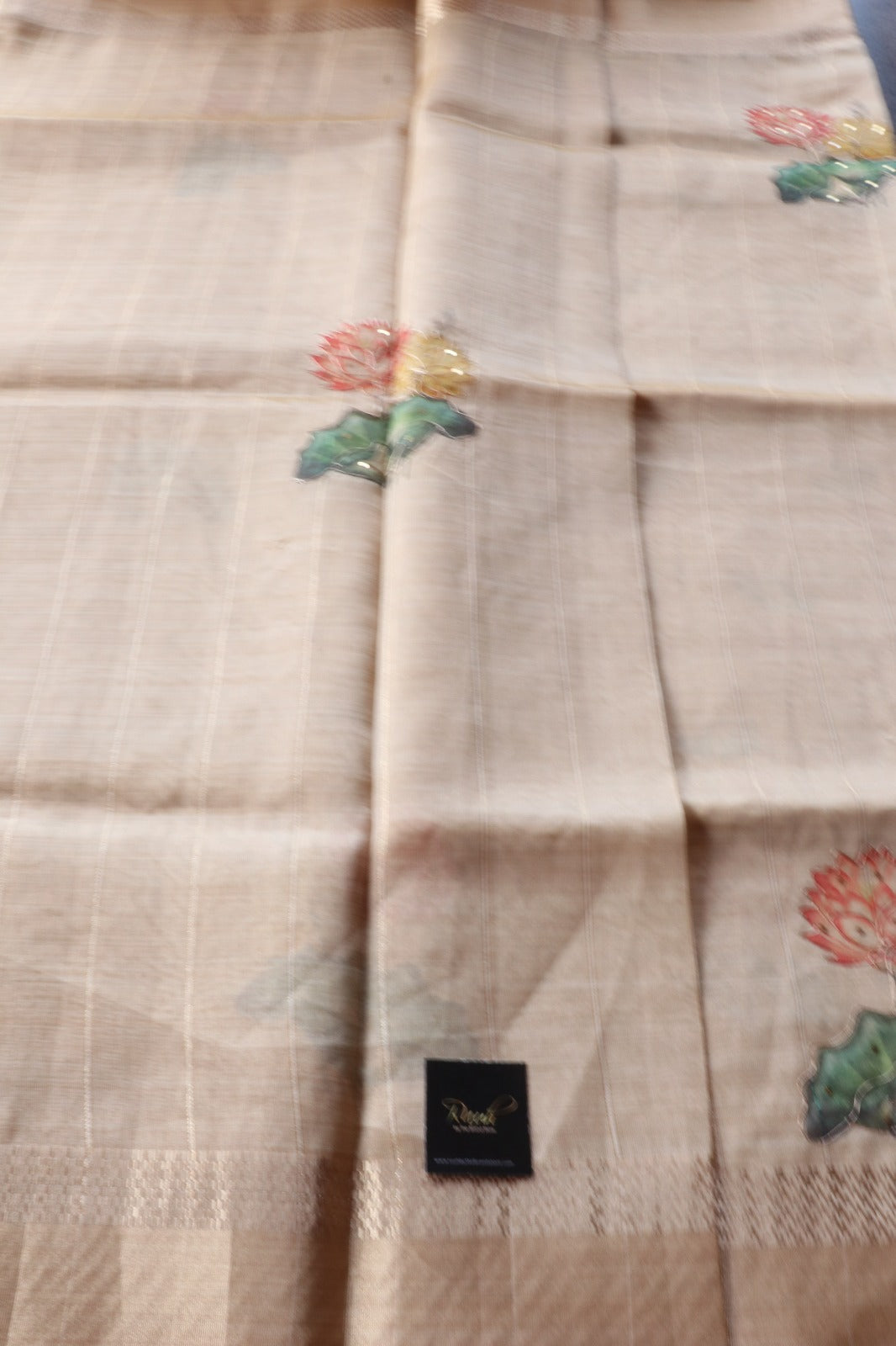 MULTI COLOUR FLORAL PRINTED SEMI SILK SAREE WITH HANDWORK