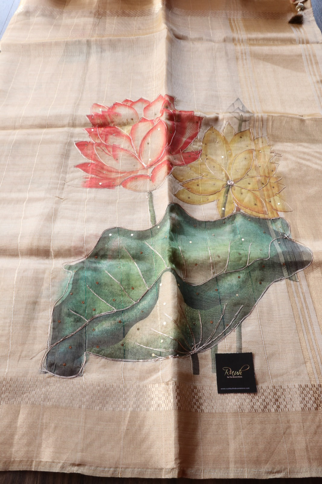 MULTI COLOUR FLORAL PRINTED SEMI SILK SAREE WITH HANDWORK