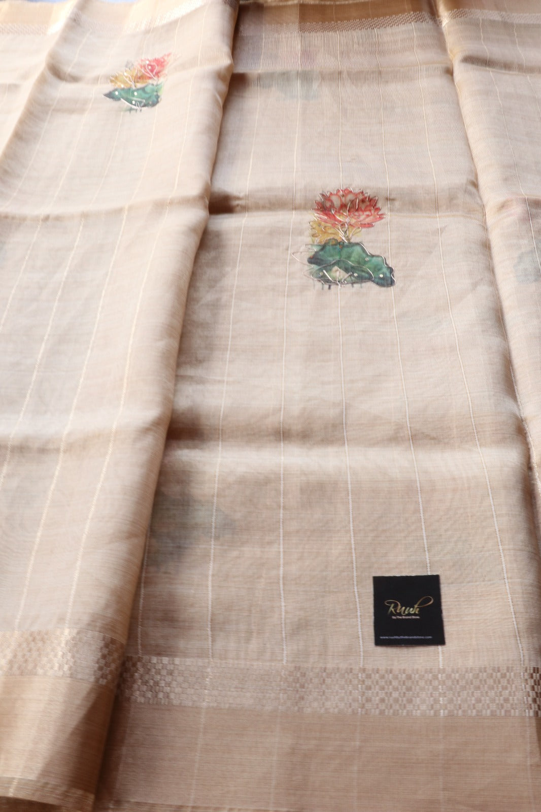 MULTI COLOUR FLORAL PRINTED SEMI SILK SAREE WITH HANDWORK