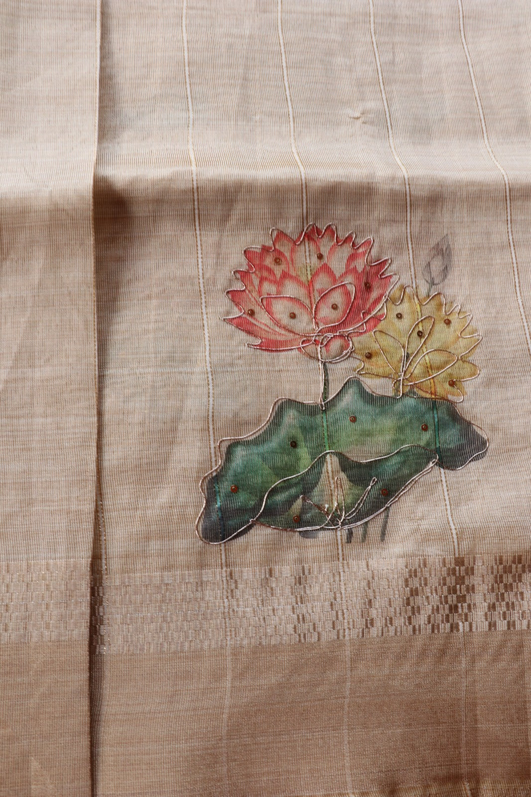 MULTI COLOUR FLORAL PRINTED SEMI SILK SAREE WITH HANDWORK
