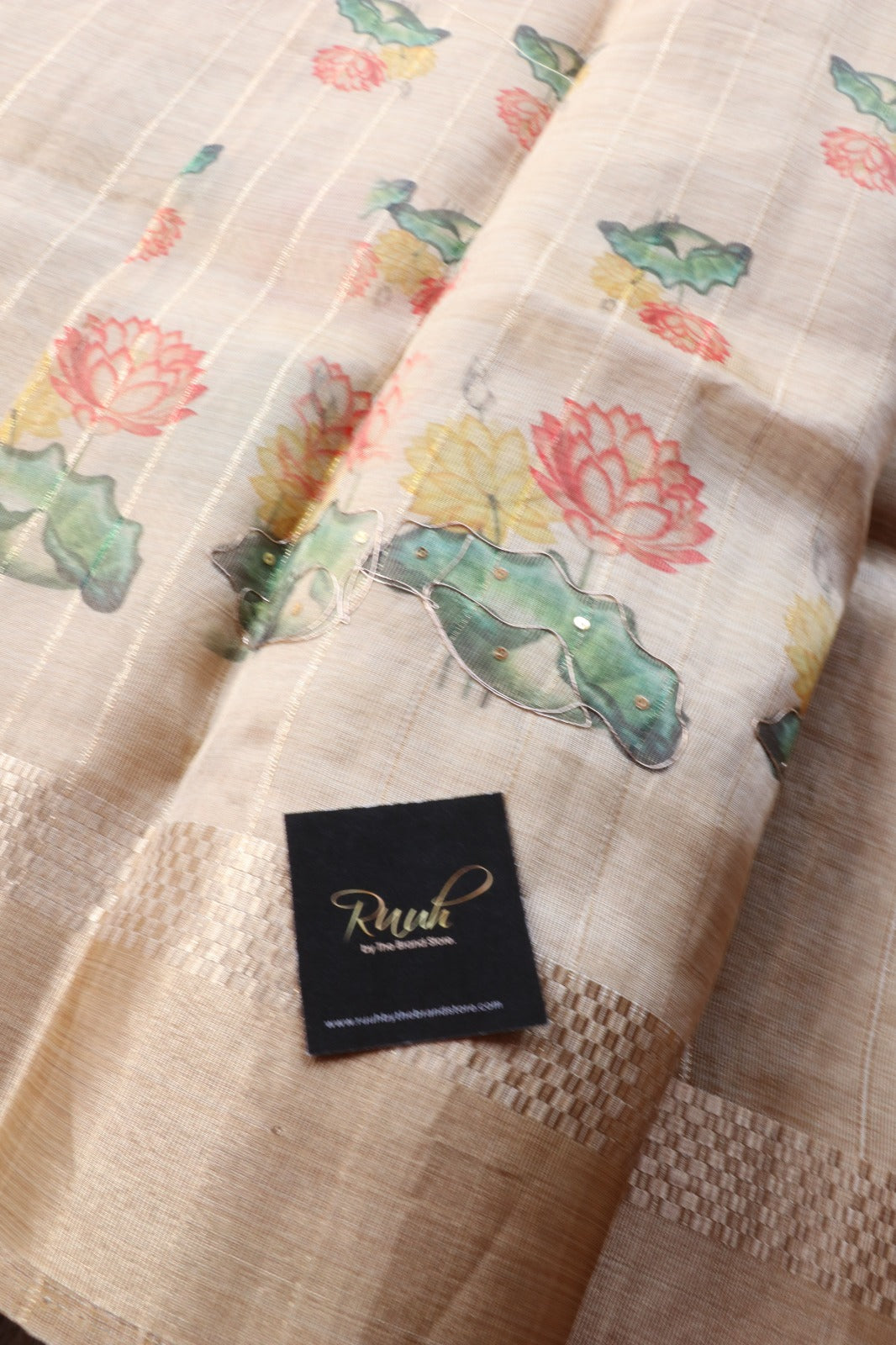 MULTI COLOUR FLORAL PRINTED SEMI SILK SAREE WITH HANDWORK