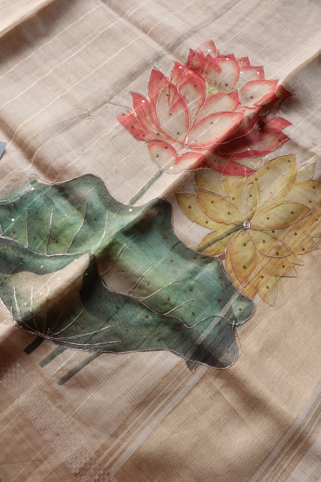 MULTI COLOUR FLORAL PRINTED SEMI SILK SAREE WITH HANDWORK