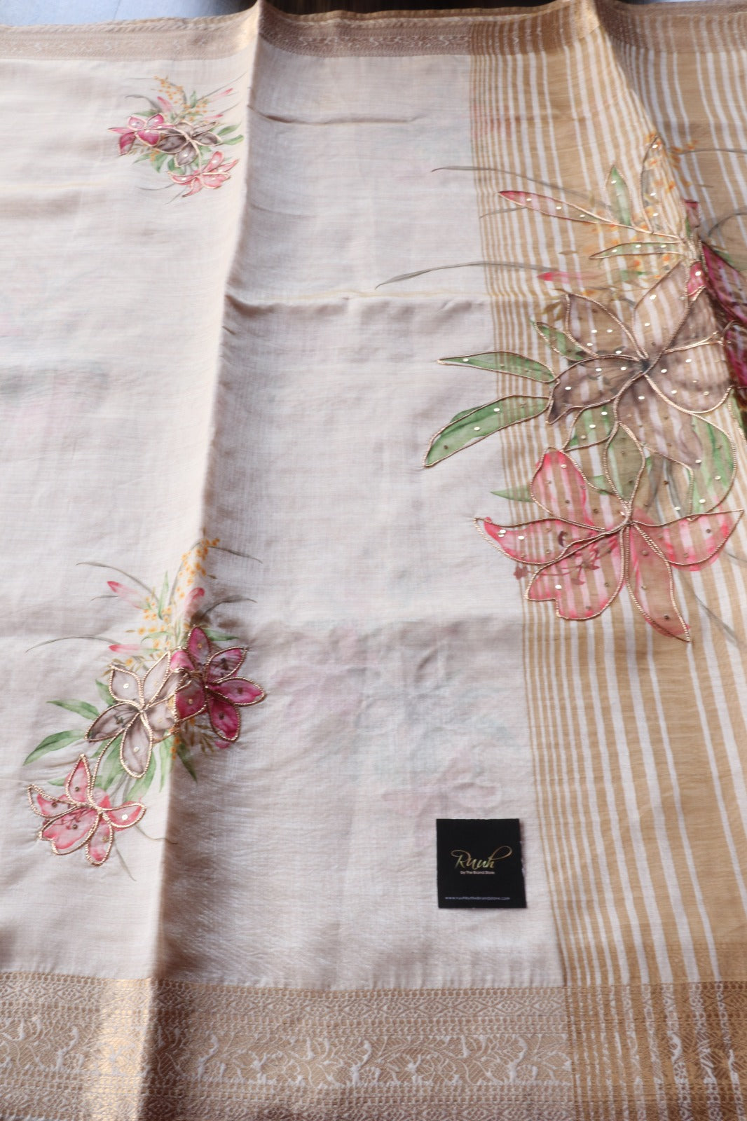 FLORAL PRINTED SEMI SILK SAREE WITH HANDWORK