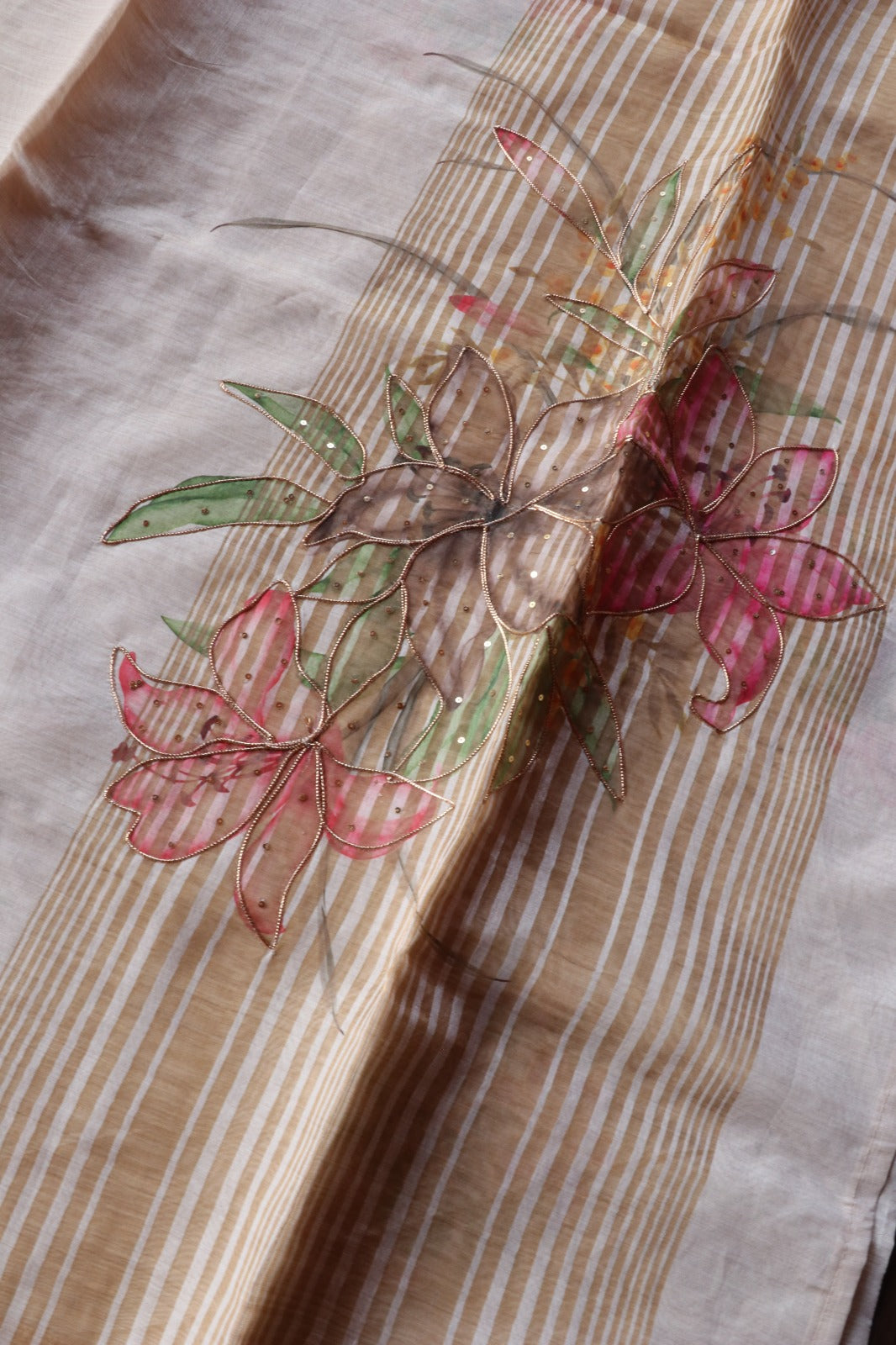 FLORAL PRINTED SEMI SILK SAREE WITH HANDWORK
