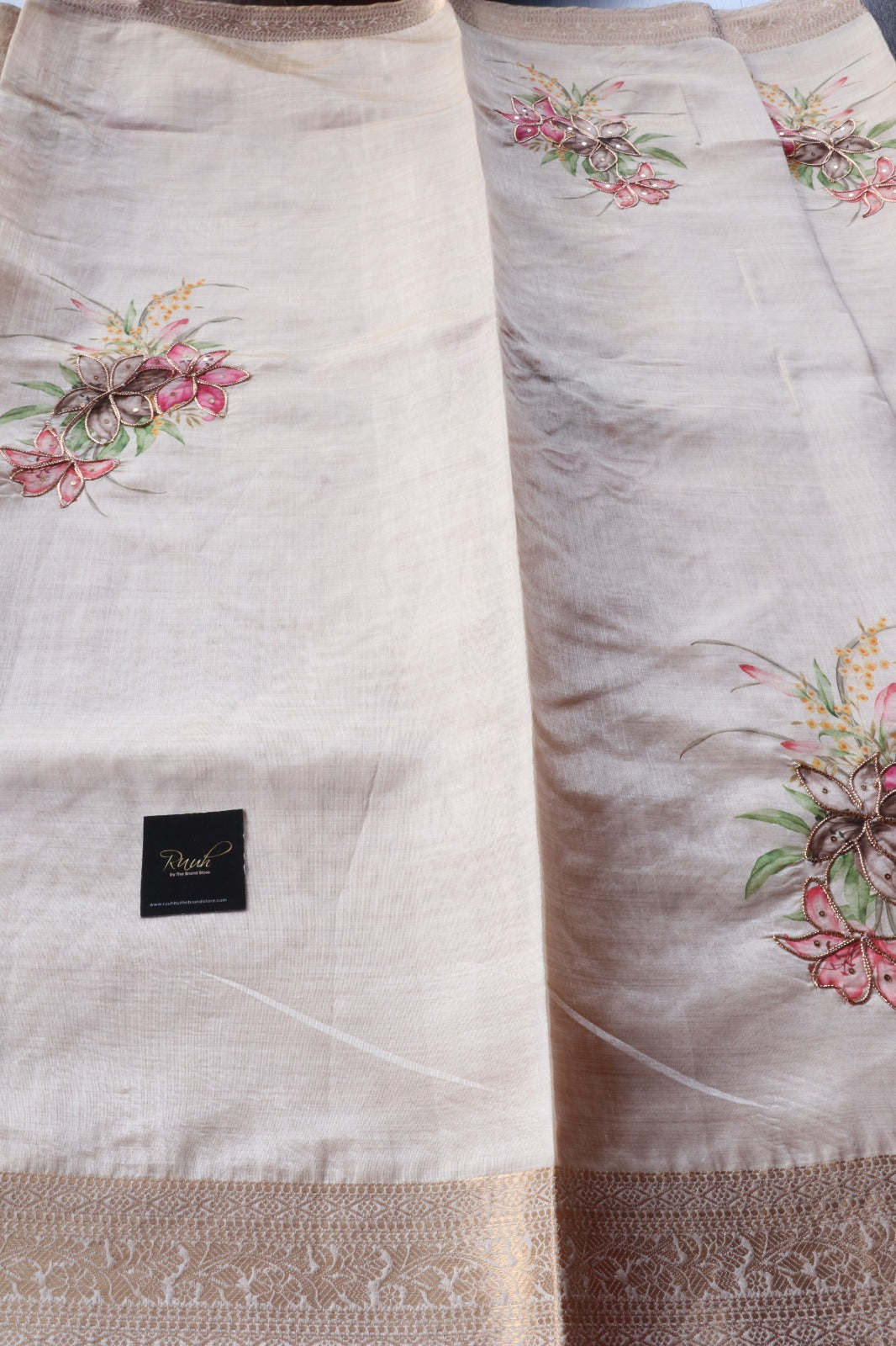 FLORAL PRINTED SEMI SILK SAREE WITH HANDWORK