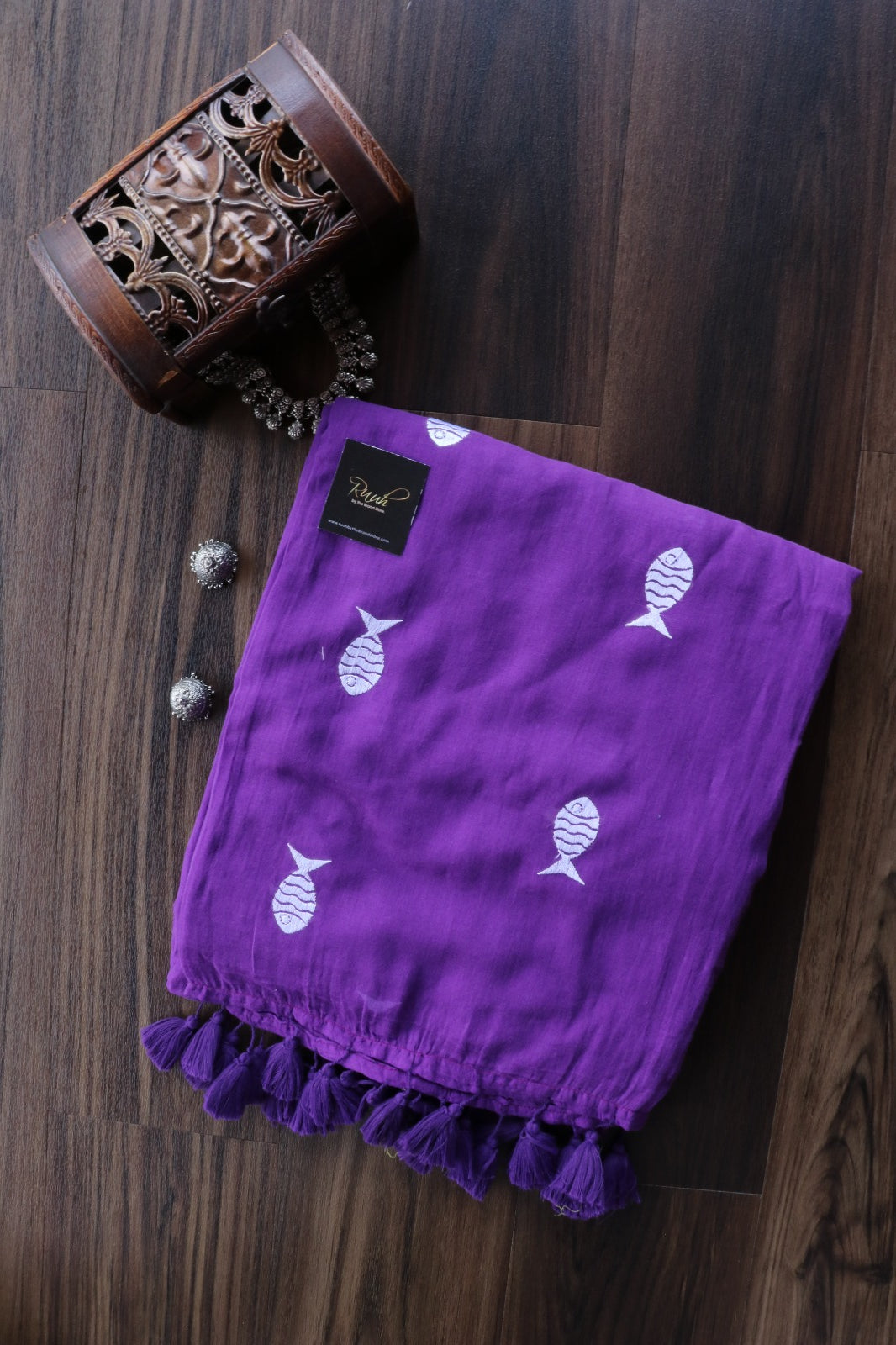 PURPLE MULMUL FISH EMBROIDERY