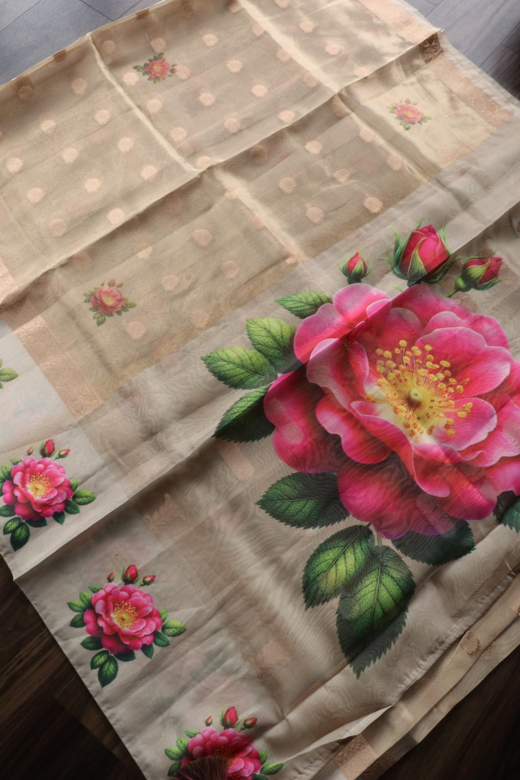 FLORAL PRINTED TISSUE SAREE