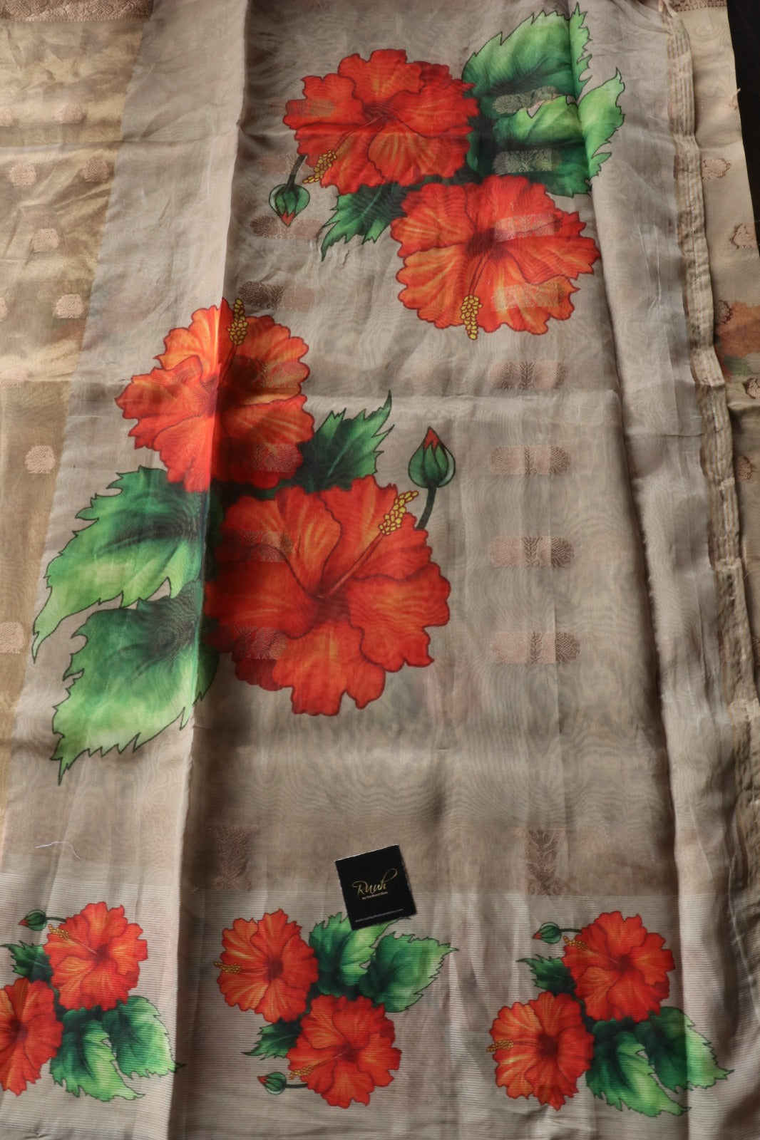 FLORAL PRINTED TISSUE SAREE