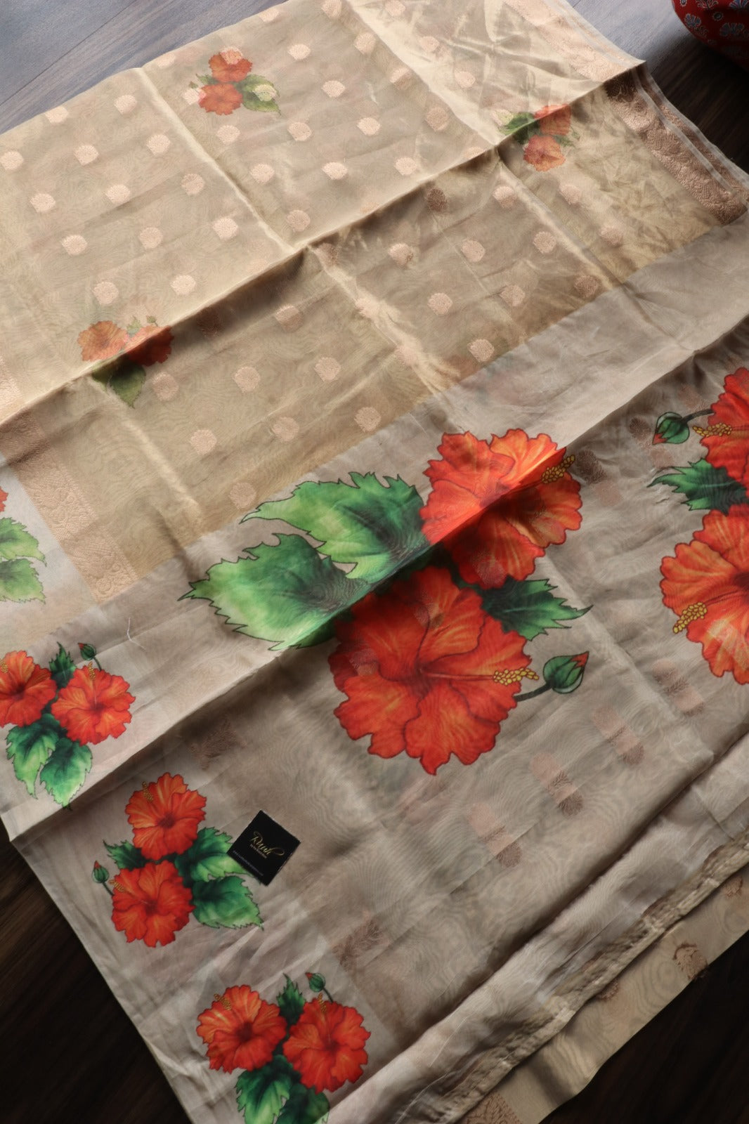 FLORAL PRINTED TISSUE SAREE