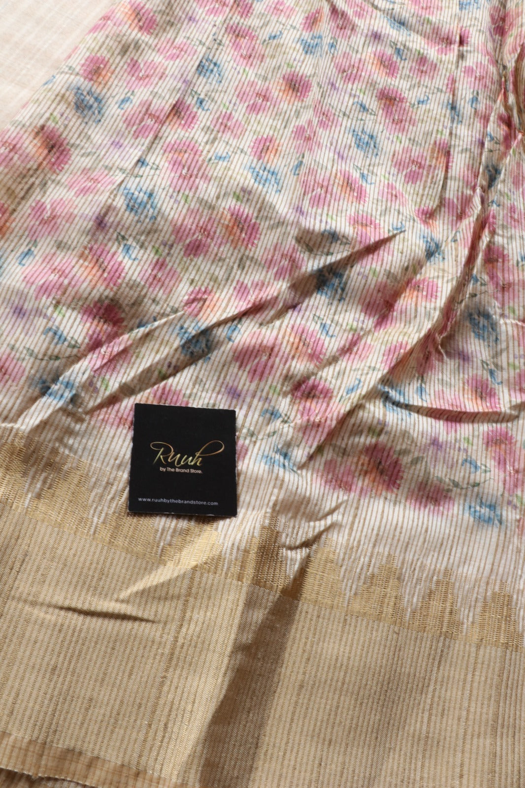 PINK FLORAL PRINTED SEMI SILK SAREE