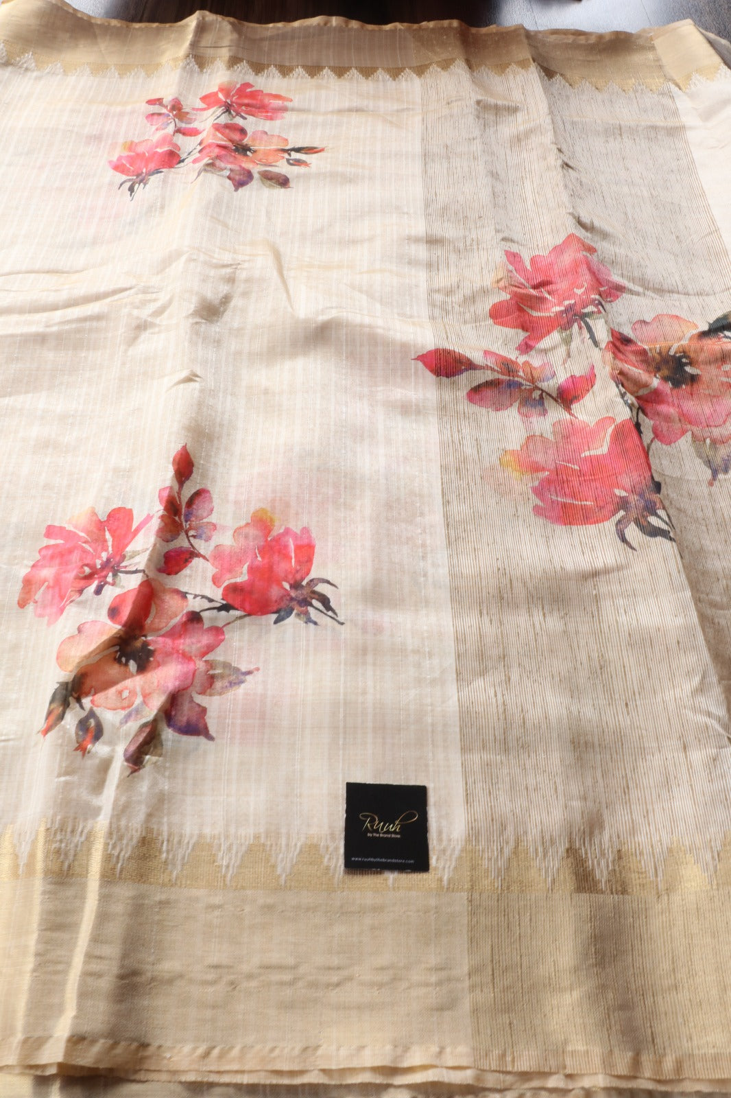 PINK FLORAL PRINTED SEMI SILK SAREE