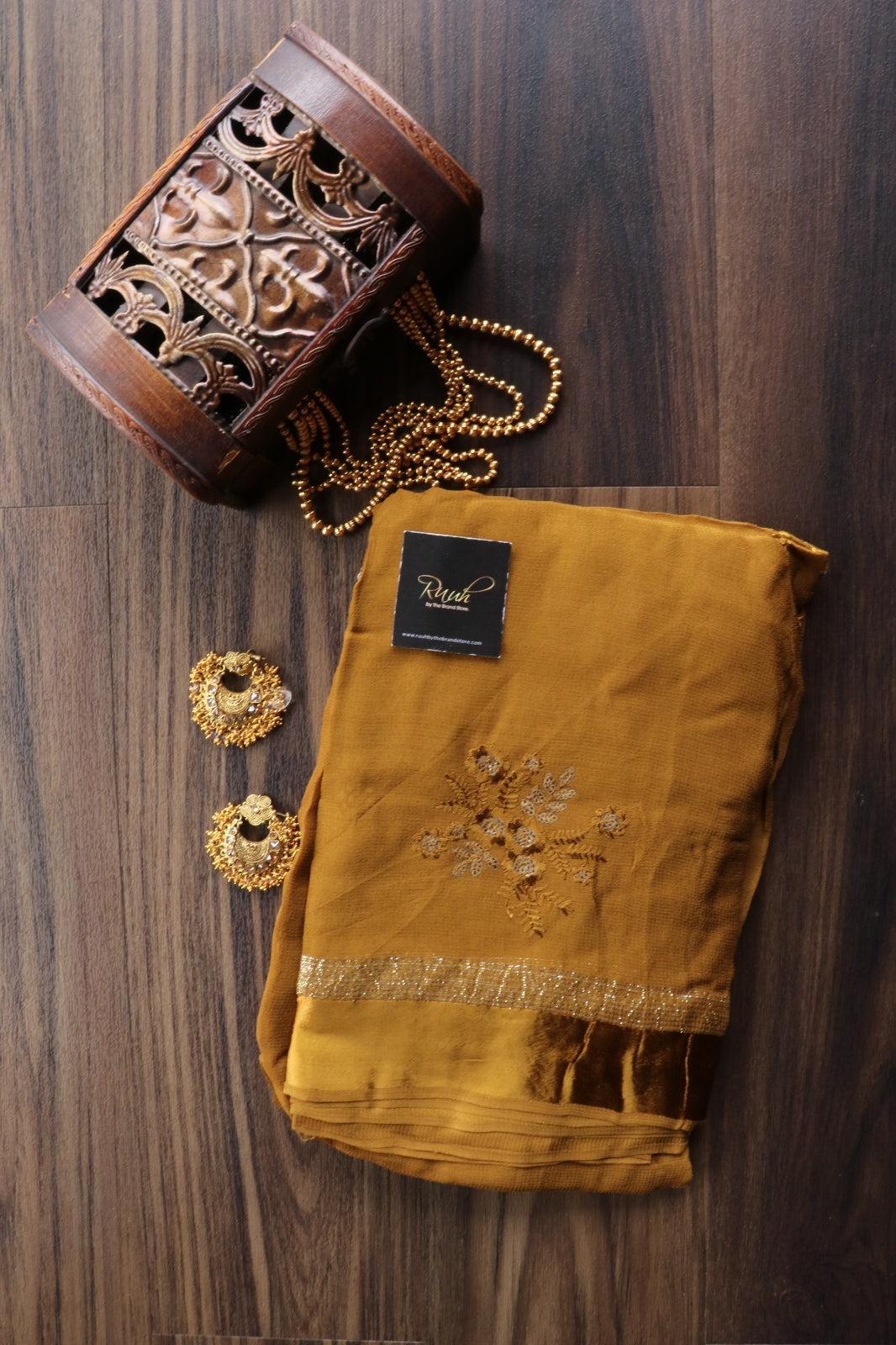 GOLDEN YELLOW VISCOSE GEORGETTE FLORAL SAREE
