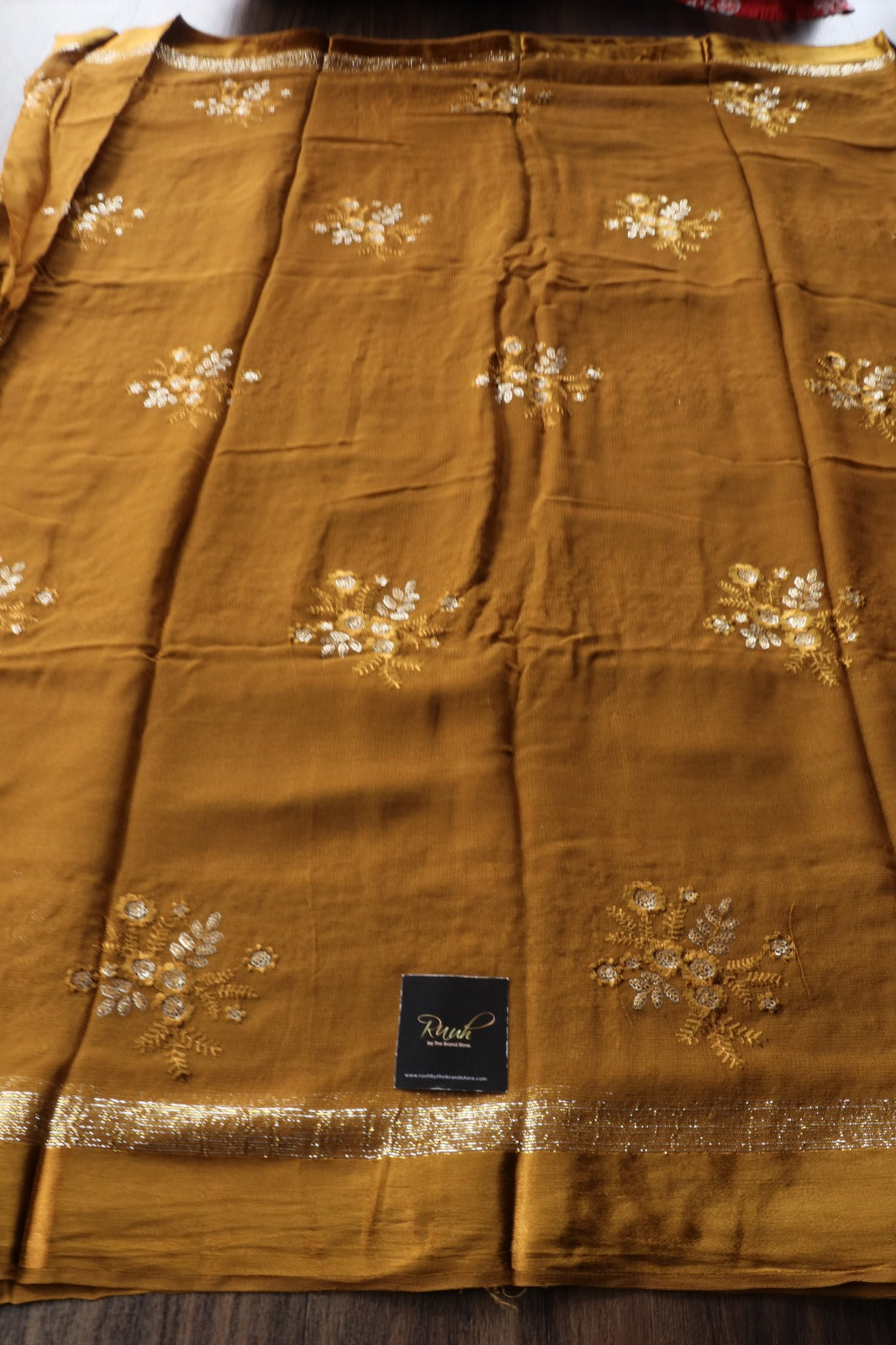 GOLDEN YELLOW VISCOSE GEORGETTE FLORAL SAREE