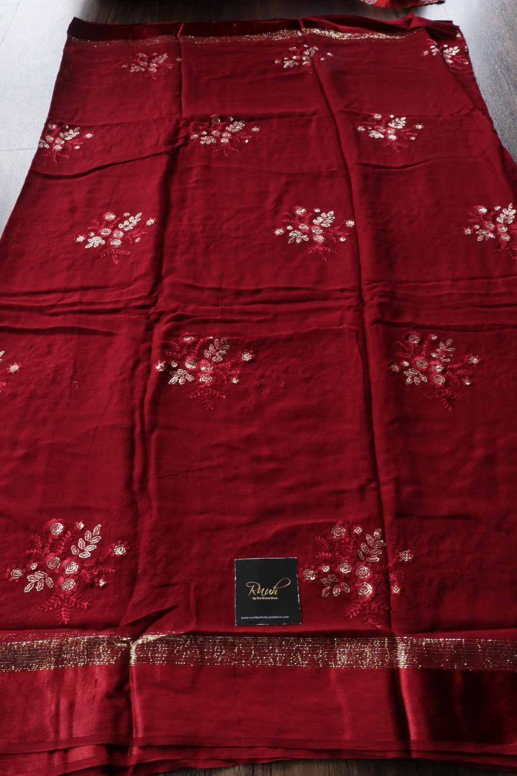 DEEP MAROON VISCOSE GEORGETTE FLORAL DESIGN SAREE