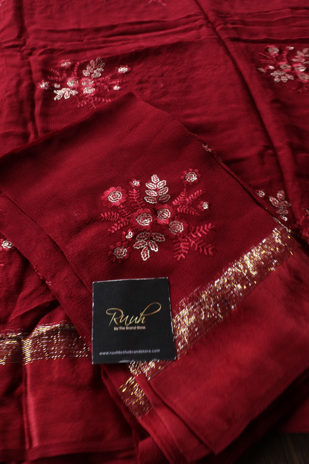 DEEP MAROON VISCOSE GEORGETTE FLORAL DESIGN SAREE