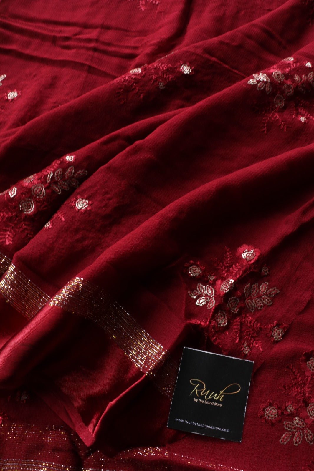 DEEP MAROON VISCOSE GEORGETTE FLORAL DESIGN SAREE